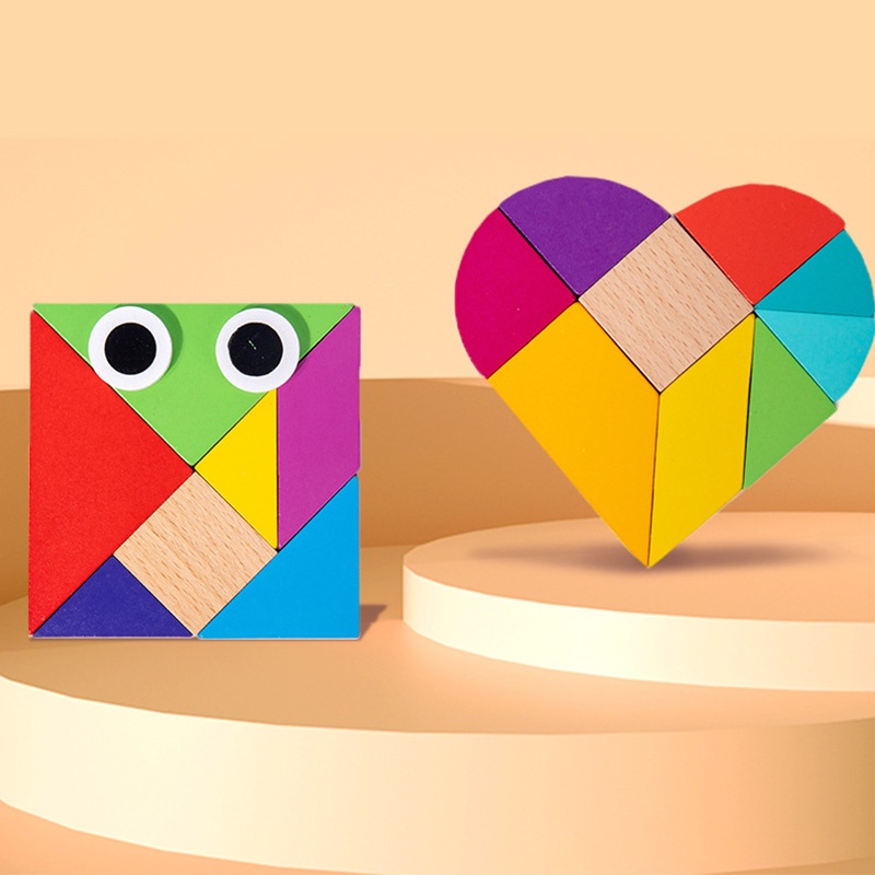 BỘ XẾP HÌNH SQUARE TANGRAM - HEART TANGRAM CÙNG 20 HÌNH MẪU RỰC RỠ (kèm bảng và 8 bút màu vẽ)