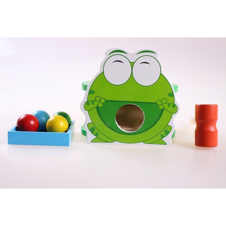 Bộ đồ chơi đập bóng Ếch bằng gỗ  - Quà 1/6 cho bé -  Đồ chơi gỗ Smart Baby dochoigo040
