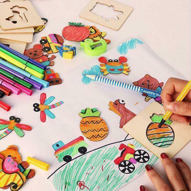 Đồ chơi gỗ cho bé, bộ khuân vẽ thông minh làm bằng gỗ, tập vẽ hình cho bé.