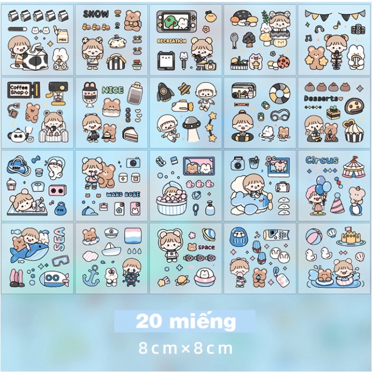 Bộ Sticker Đủ loại, Sticker hình dán dễ thương, Giấy dán trang trí Bình Giữ Nhiệt, Điện thoại Hàn Quốc RICKSTORE