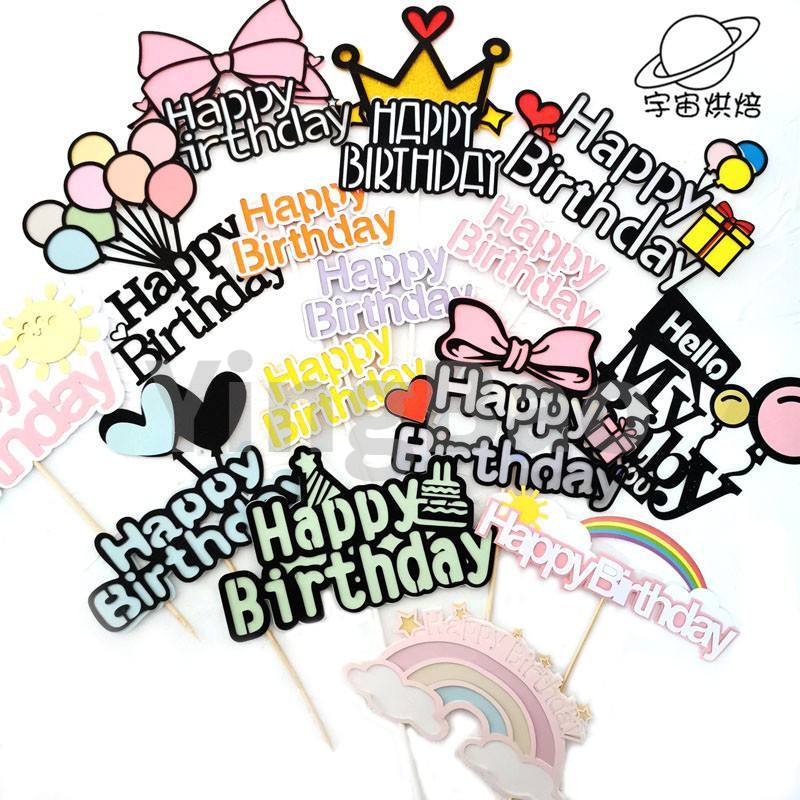 50 Kiểu Chữ Happy Birthday Màu Sắc Cầu Vồng Trang Trí Bánh Kem