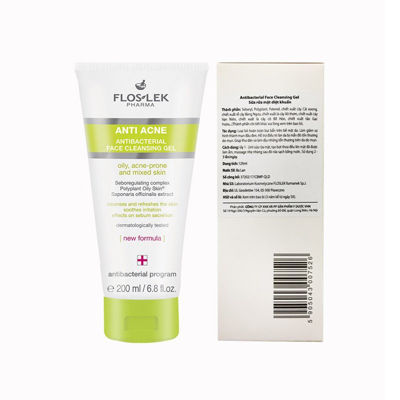 Floslek Pharma Gel Rửa Mặt Diệt Khuẩn Ngừa Mụn Antibacterial Face Cleansing Gel 125ml | BigBuy360 - bigbuy360.vn