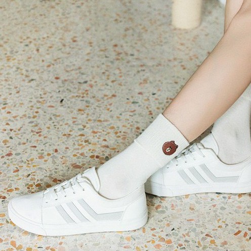 Tất cổ cao họa tiết hình gấu dễ thương phong cách Vintage cotton dày cho nữ BEAR DOLLY SECRET T03