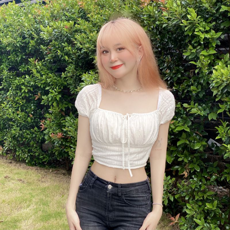 Áo Chloe croptop rút dây buộc nơ ngực