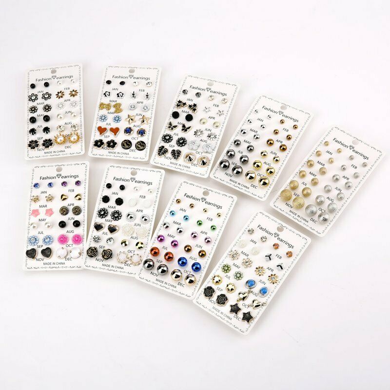 Set 12 Cặp Bông Tai 12 Tháng Hình Hoa Hướng Dương / Bướm Đính Đá Thời Trang