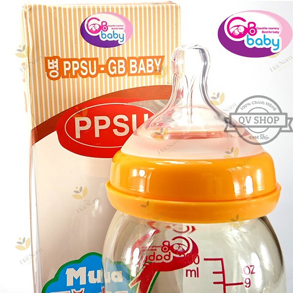 Bình sữa nhựa PPSU GB-Baby 280ml Hàn Quốc - Tặng 1 núm ti siêu mềm