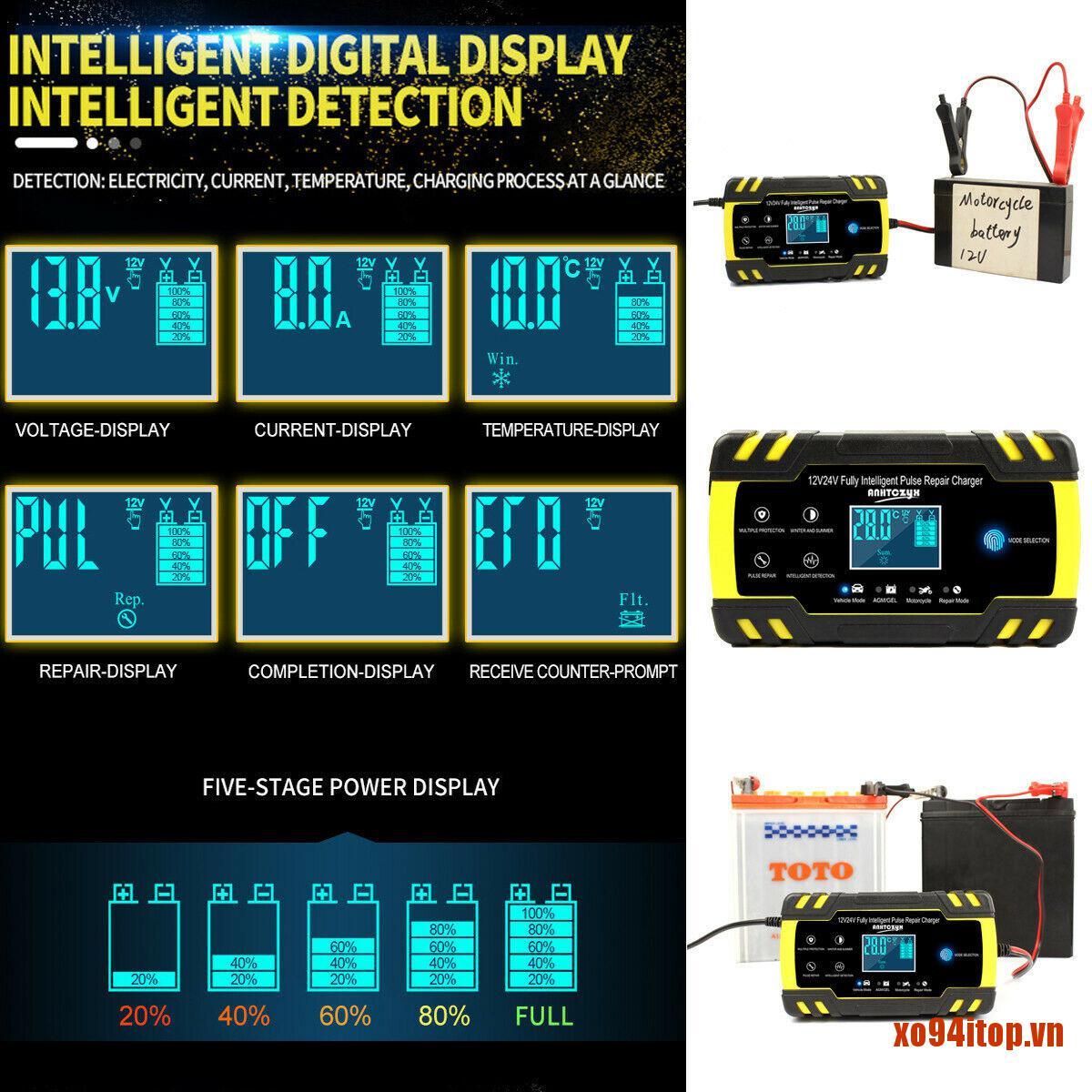 Bộ Sạc Dự Phòng Trong Xe Hơi Có Màn Hình Lcd 12v / 24v