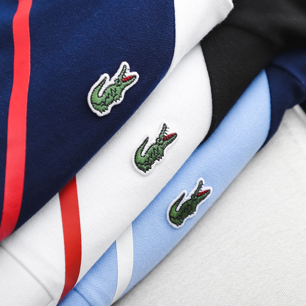 Áo Thun Nam Polo Lacoste Sọc Chéo 3 màu Logo Cá Sấu Thêu cực xịn - vải nhẹ mát