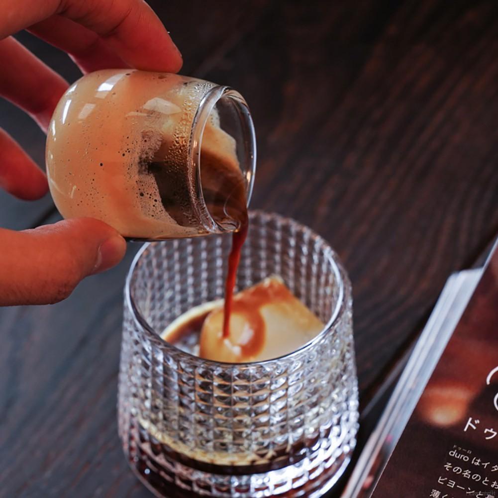 Dụng cụ cốc đo lường pha sữa/espresso làm từ thủy tinh với tay cầm bằng gỗ