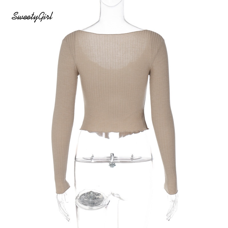 Áo Thun Tay Dài Cổ Tròn Khoét Sâu Eo Thấp Màu Trơn Thời Trang 2022 Quyến Rũ Cho Nữ