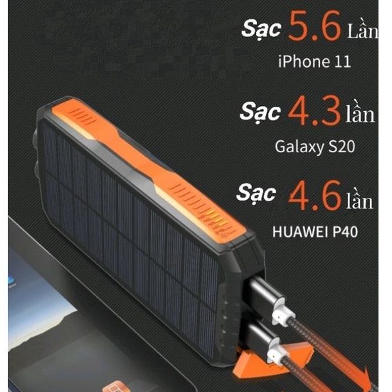 Pin Sạc Dự Phòng Không Dây Năng Lượng Mặt Trời 25000 mAh Xionel 819W, Chống Nước, Chống Bụi, Đèn Pin Siêu Sáng