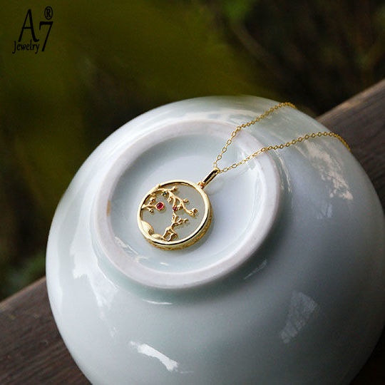 Vòng cổ Bạc S925 Mặt Ngọc Bích Trắng Vàng 18K Hình Hươu Chống Nước
