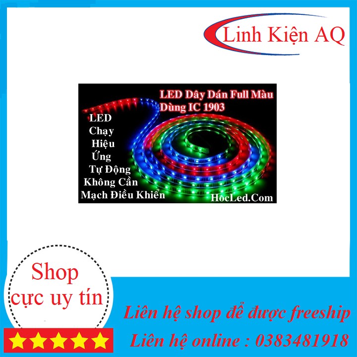 Led dây dán full màu 1903 nhây tự động - cuộn 5m bọc slicon chống nước