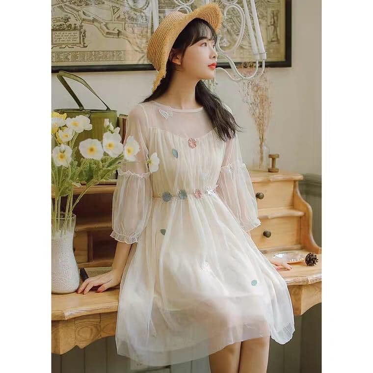 Đầm Ulzzang tiểu thư đính hoa (có sẳn) | BigBuy360 - bigbuy360.vn