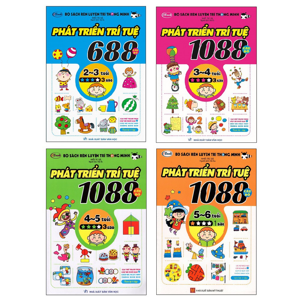 Sách - 1088 Câu đố phát triển trí tuệ Rèn luyện trí thông minh (trọn bộ 4 giai đoạn từ 2-6 tuổi)