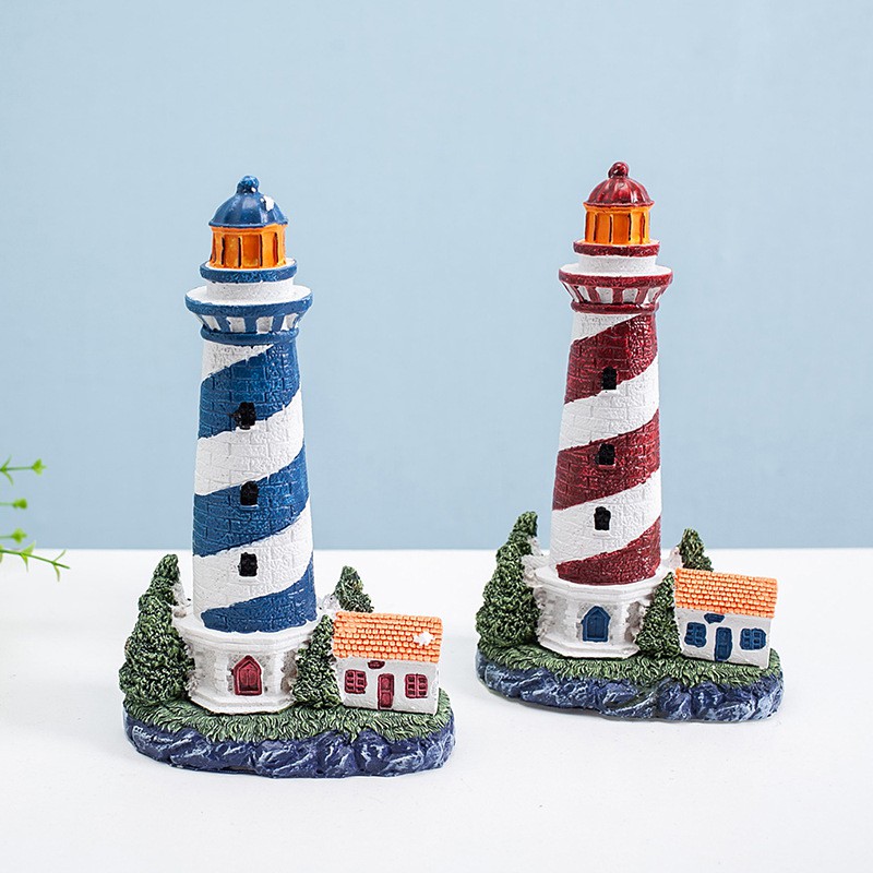 Mô hình ngọn hải đăng ngôi nhà trang trí 20cm - Decor đồ trang trí theo phong cách biển Địa Trung Hải