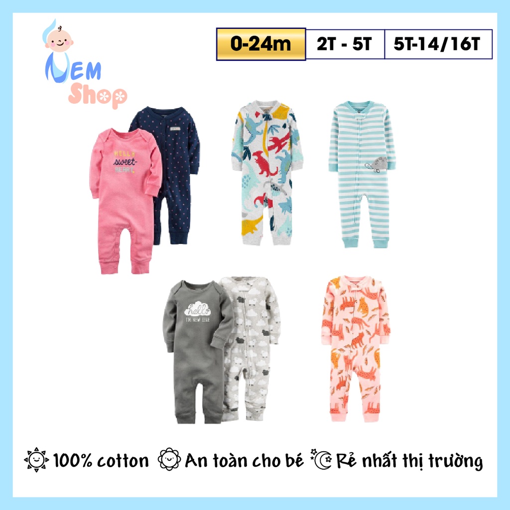 SIZE LỚN TỚI 5 TUỔI body cotton không tất bé trai bé gái, hàng xuất dư xịn, sleepsuit cho bé