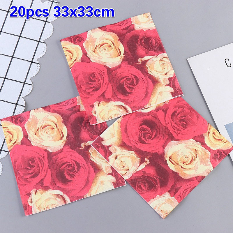 20 Khăn Ăn Dùng Một Lần In Hình Hoa Hồng