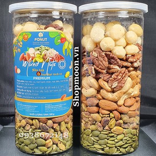 Mixed Nuts 6 loại hạt dinh dưỡng MONUTS hũ 500gr gồm macca, hạt điều, hồ đào, hạnh nhân, hạt dẻ cười và bí xanh tách vỏ