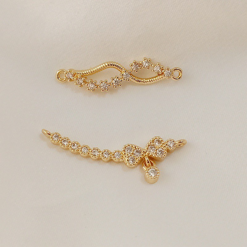 [Little Blu] Set 8 Cặp Dây Chuyền Nơ Xoắn Dài Mạ Vàng 14K Đính Đá Zircon DIY