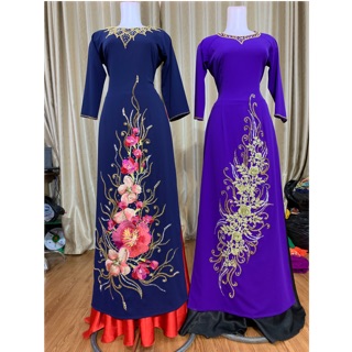 Áo đai xanh và tím💥FREESHIP💥Áo dài đính kết thiết kế theo dải tà