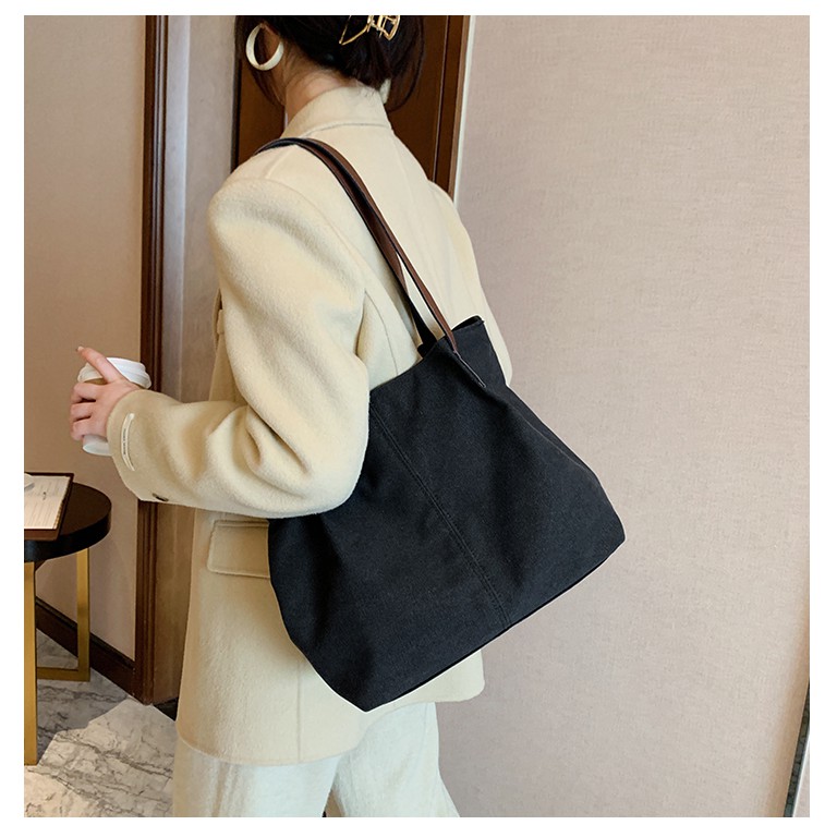 Túi đeo vai túi xách nữ CHEN basic, túi vải canvas đeo vai a4 đi chơi du lịch dây xách da pu TX50