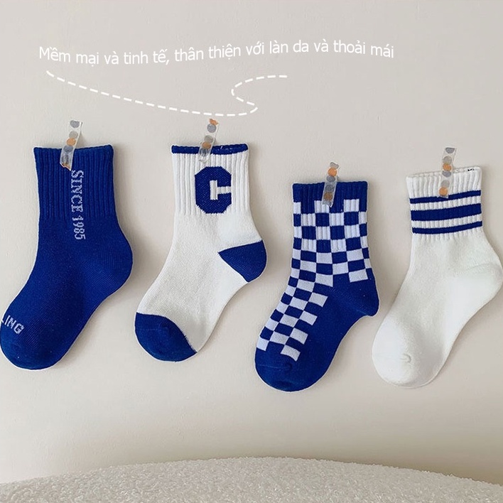 Cheerful Mario 4 cặp Bé trai bé gái Vớ bông Babyboy Babygirl Cartoon Kids Socks