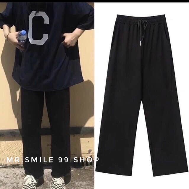 Quần Baggy Thun Dày Ống Rộng chất Da Cá Unisex Nam Nữ Phong Cách Hàn Quốc, Hot Trend Gen Z Mr Smile 99 Shop