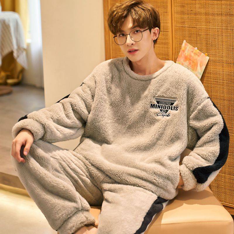 Bộ đồ ngủ vải nhung san hô dày dặn giữ ấm mùa đông cho nam