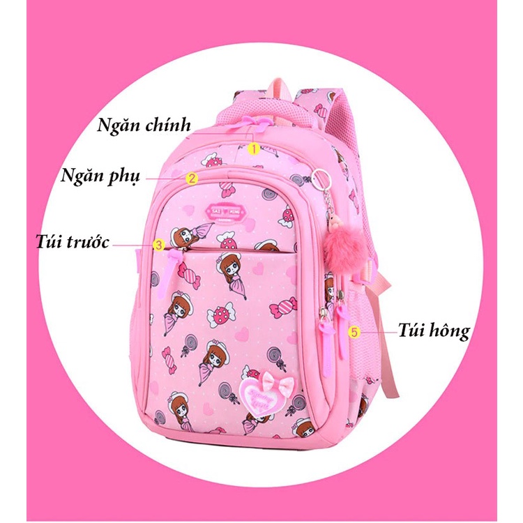 [Xả kho- size 43] Balo học sinh hình công chúa xinh xắn phù hợp cho bé gái, cặp sách trẻ em tiểu học, trung học cấp 1, 2
