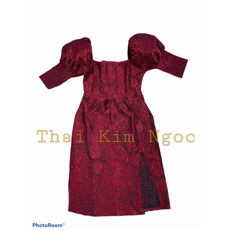 Đầm dự tiệc cổ vuông tay phồng gấm xẻ đùi siêu hot | BigBuy360 - bigbuy360.vn