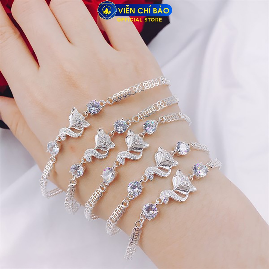 Lắc tay bạc nữ kim tiền hoa hồ ly cute đá trắng chất liệu bạc 925 thời trang phụ kiện trang sức nữ Viễn Chí Bảo L400494