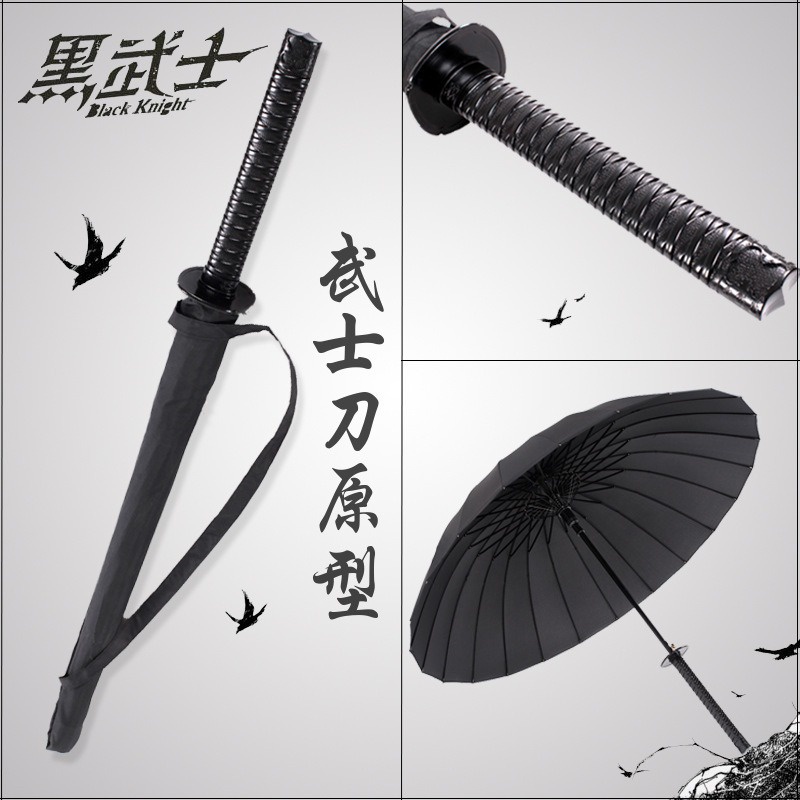 Ô dù che mưa katana che nắng cán giả kiếm nhật, ô 16 nan cực chắc chắn màu đen