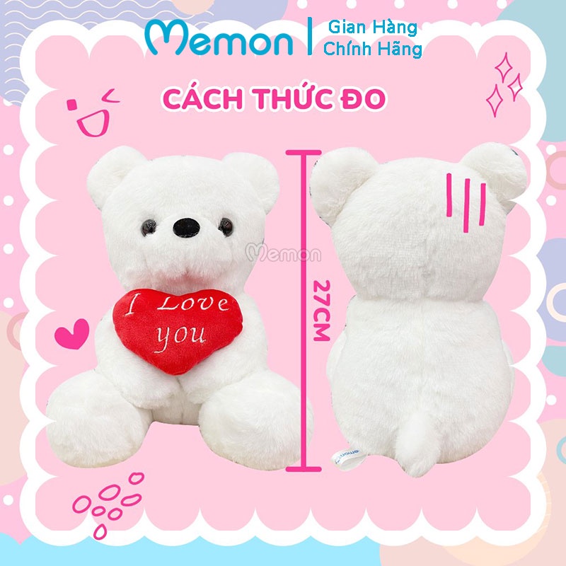 Gấu Bông Teddy Trắng Ôm Tim I Love You Cao Cấp Memon