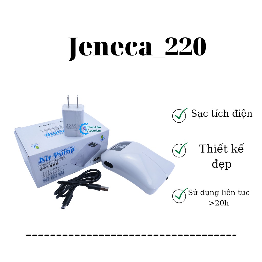 Máy bơm oxy bể cá sạc điện [Jeneca JZL-220] kiểu dáng đẹp [Cấp cứu Cá kịp thời Lúc mất điện]