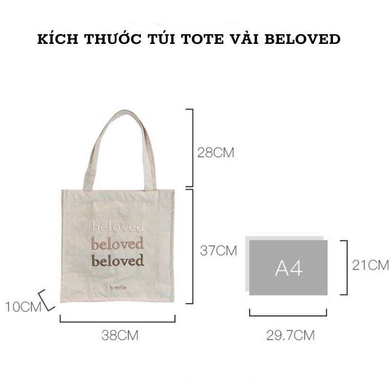 Túi Tote Vải Canvas Đeo Vai Chất Siêu Đẹp Thêu Chữ BELOVED Vintage Uzzlang Hàn Quốc