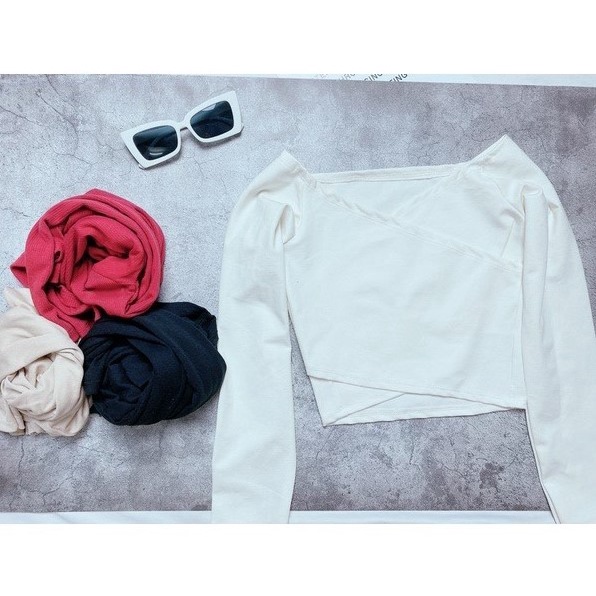 Áo Croptop Tay Dài Đắp Chéo Trễ Vai Ôm Body - Tôn dáng xinh FIORI STORE 151