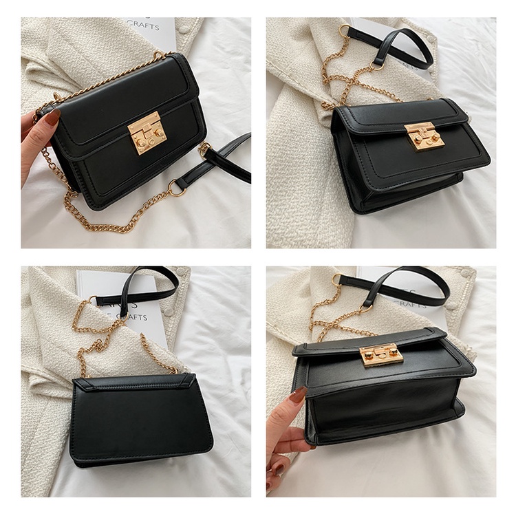 Túi xách đeo vai JASMIN NOIR từ da PU hình vuông phối dây xích thời trang dành cho nữ