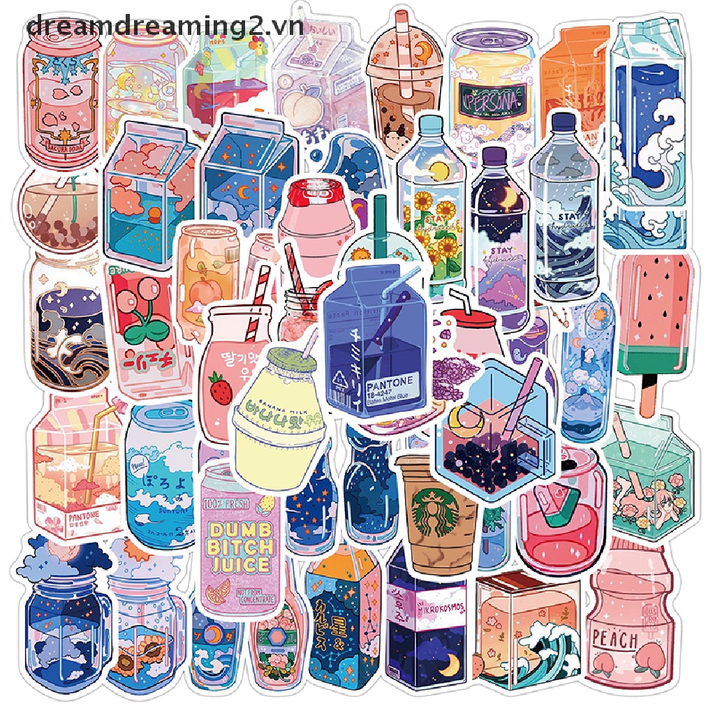 Bộ 50 Miếng Dán Hình Nước Uống Có Hương Thơm DIY Cho Nữ