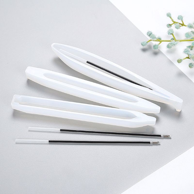 Bộ 3 khuôn silicon đổ resin epoxy làm vỏ bút bi DIY kèm 30 ruột bút