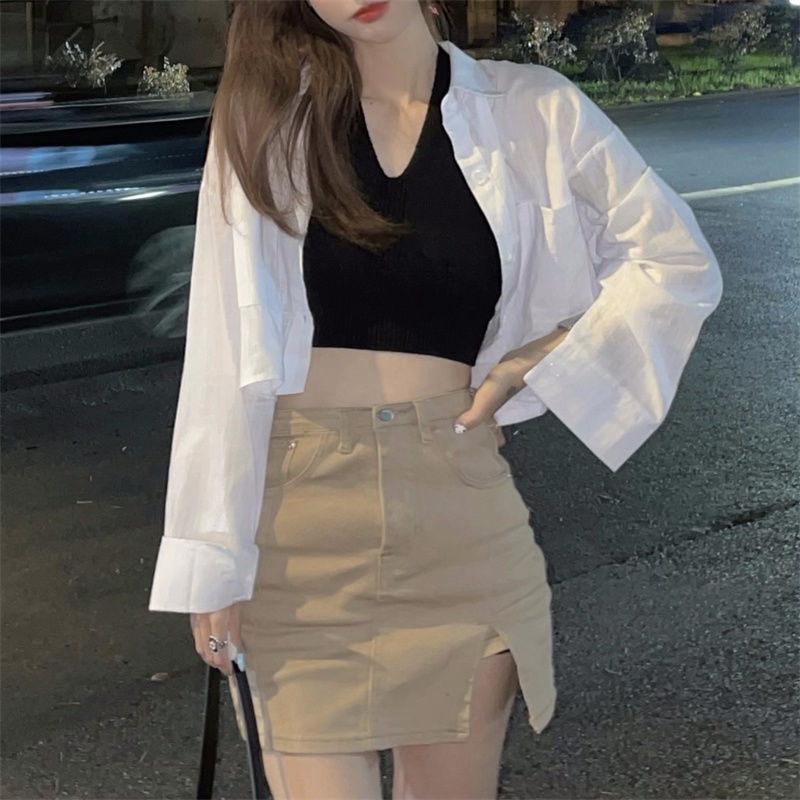 Áo sơ mi ngắn IELGY tay dài màu trơn chống nắng cho nữ