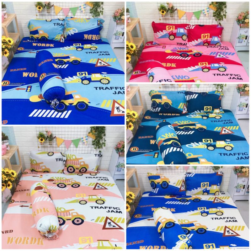 Bộ ga giường và vỏ gối Thun Hàn Xe Ô Tô cho bé