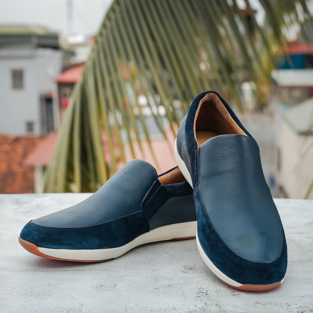 Giày lười mọi nam cao cấp da thuộc đế chống trơn thời trang 2020 size 38-44 - Nob001- màu xanh