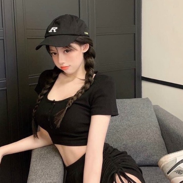 ÁO KIỂU CROPTOP TAY NGẮN GÀI NÚT