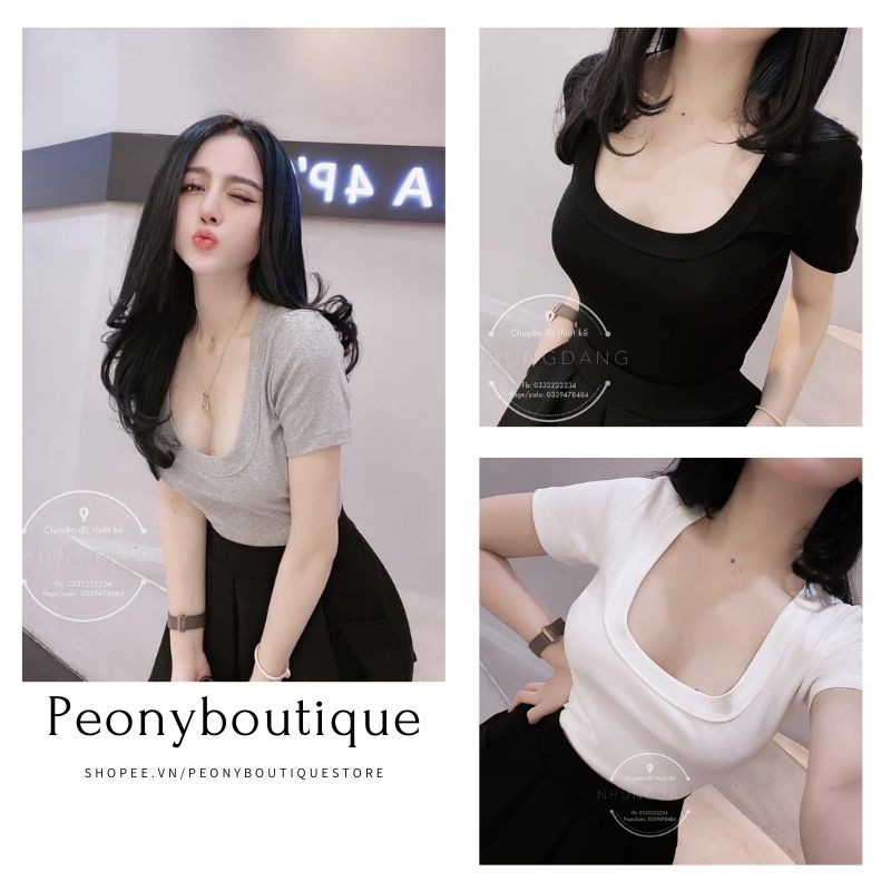 Áo Thun Cộc Tay Body Cổ Vuông 🌺 Áo thun trơn cổ vuông dáng body 4 màu ĐEN | TRẮNG | GHI Ulzzang HOT 🌺