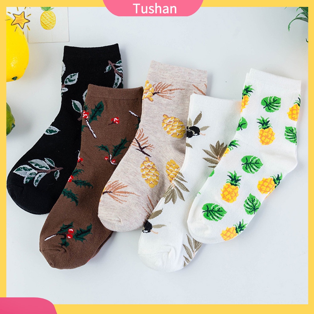 TUSH Leaves Pineapple Print Low Cut Breathable Cotton Unisex Short Ankle Boat Socks