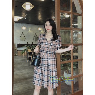 Đầm váy bigsize BigClothes thiết kế dự tiệc họa tiết kẻ sọc bbr cổ tim thời thượng thoáng mát từ 45kg đến 70kg BC005