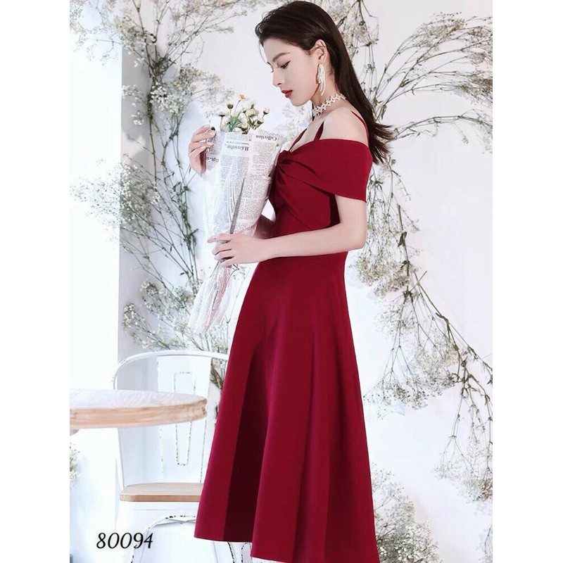 🍒Đầm dự tiệc xoè 2 dây trễ vai (Free/big size XL, 2XL)