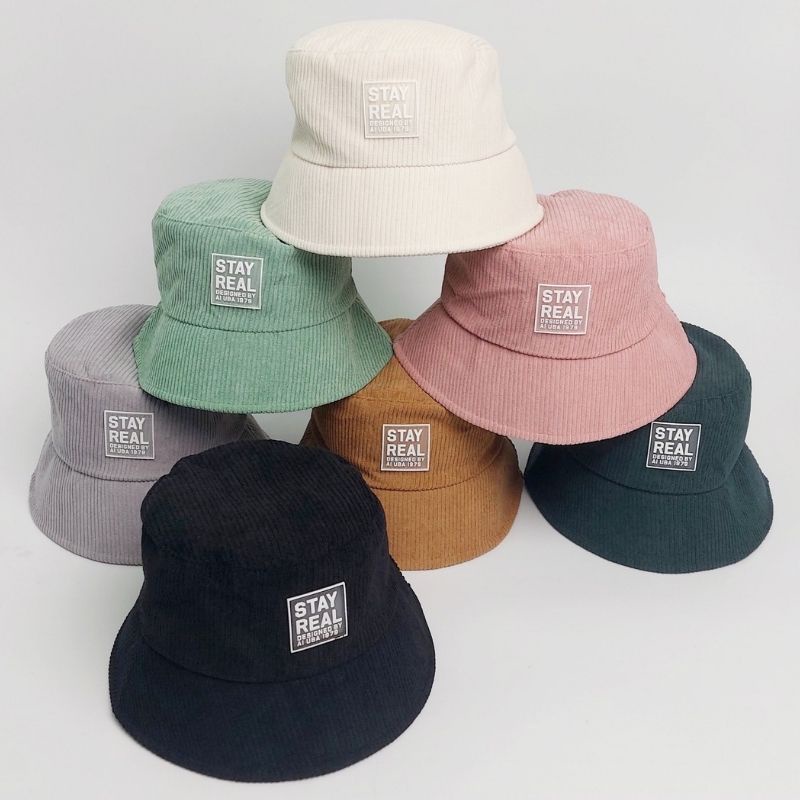 Mũ bucket thêu tem STAY REAL ❤️ vành cụp nón tai bèo chất nhung tăm cao cấp form unisex nam nữ