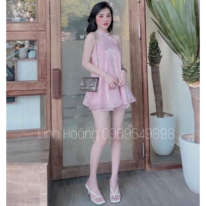 Sét Đồ Bộ Nữ Chất Phi Đũi Cao Cấp Áo Cổ Yếm Dài &amp; Quần Short đơn giản cuốn hút GKM